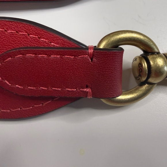 Coach Red Leather Saddle Crossbody with Gold Ring Detail - Picture 13 of 14